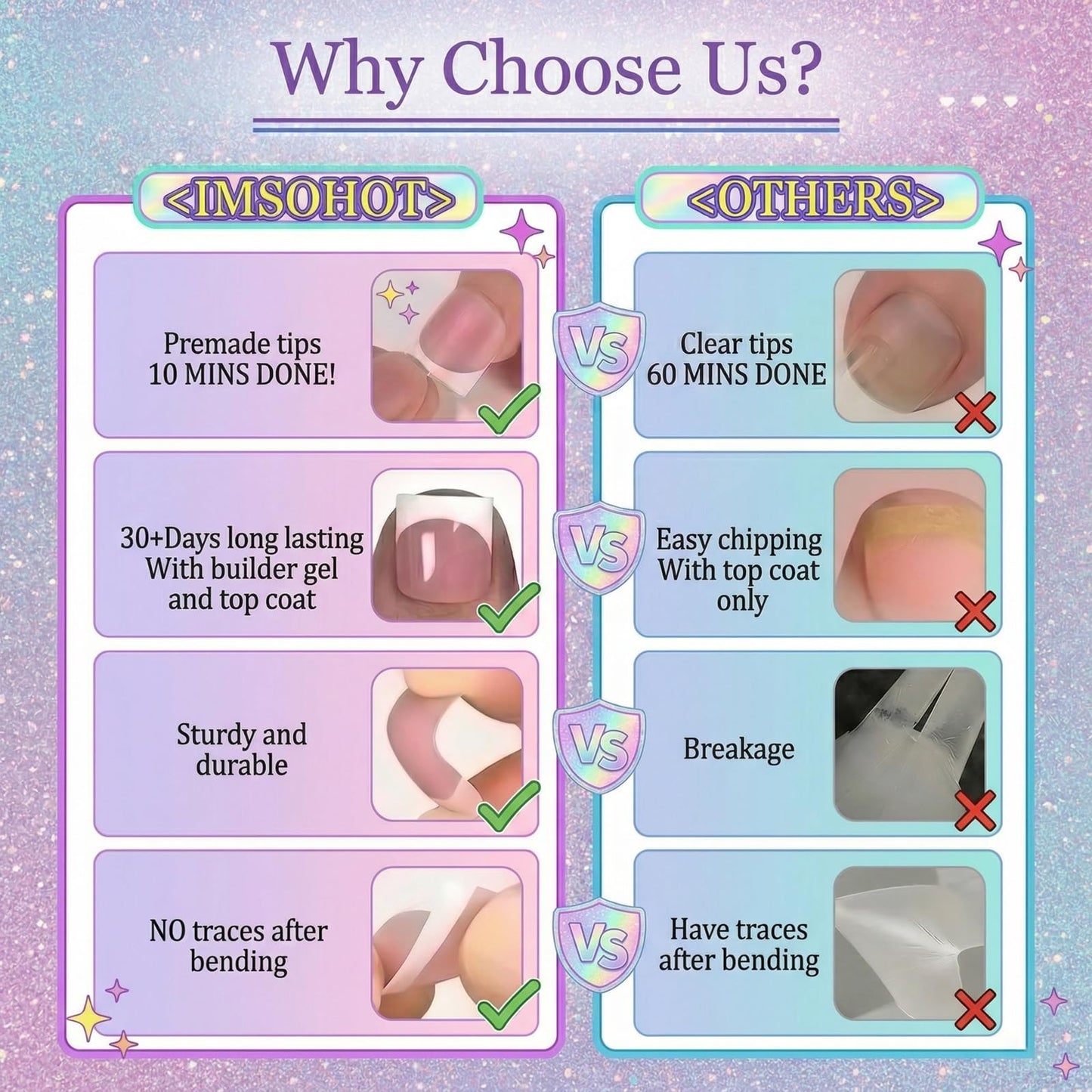 IMSOHOT Square Press on Nails, Long Fake Nails, Pink Black Polka Dot 3D Star Design, 24 Pcs Reusable Glue on Nails for Women, Salon Quality
