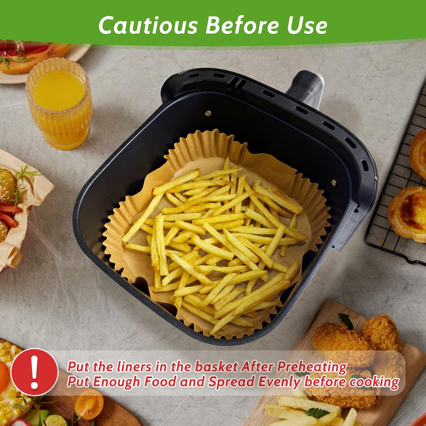 360 Pcs 8” Square Unbleached Heavy Duty Air Fryer Paper Liners Disposable, Non-Stick & Non-Leak Parchment Paper Liners for Airfryer Basket, Deep Fryer Parts & Accessories