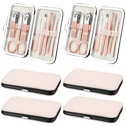 Hanaive 6 Set Manicure Set 48 Pcs Nail Clippers Pedicure Kit Gift for Fathers Day 8 in 1 Stainless Steel Grooming Kit Professional Nail Care Tools with Luxurious Travel Case for Men Women(Rose Gold)