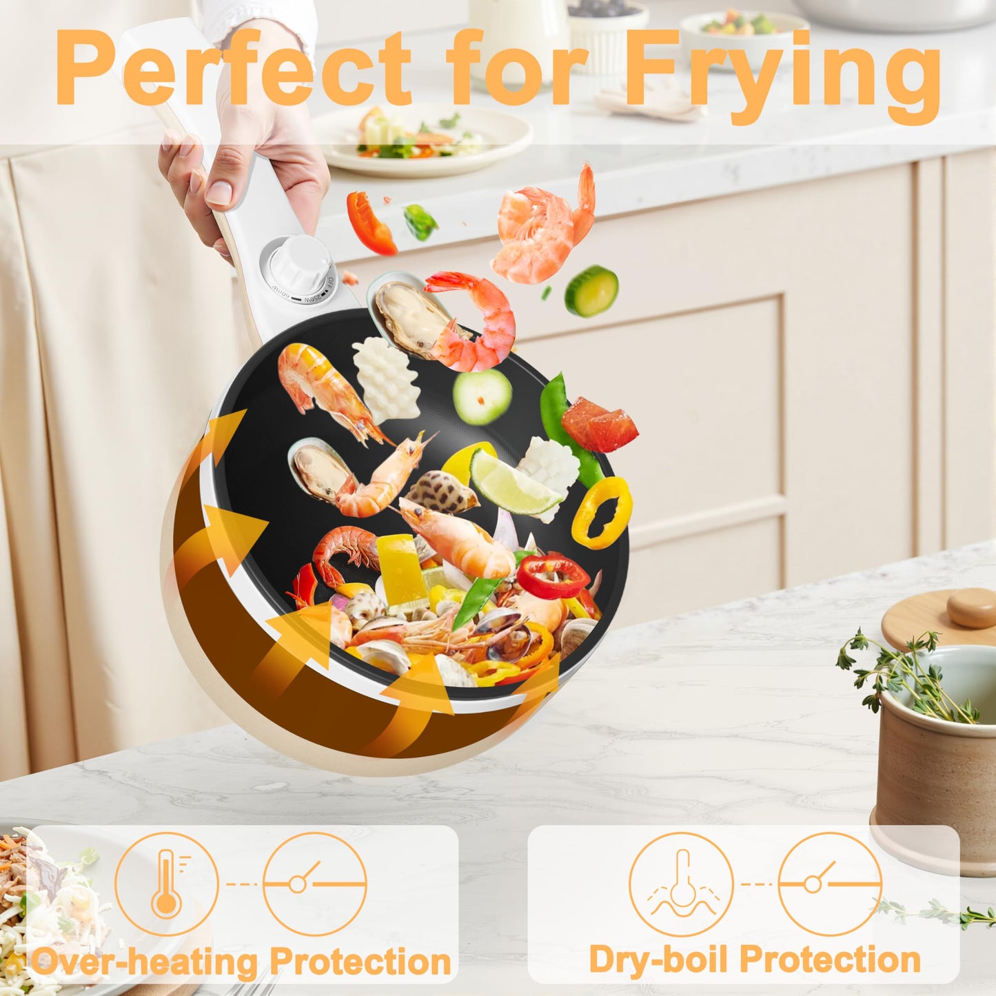 Dezin Hot Pot Electric Upgraded, Non-Stick Sauté Pan, Rapid Noodles Electric Pot, 1.5L Mini Portable Hot Pot for Steak, Egg, Fried Rice, Ramen, Oatmeal, Soup with Power Adjustment