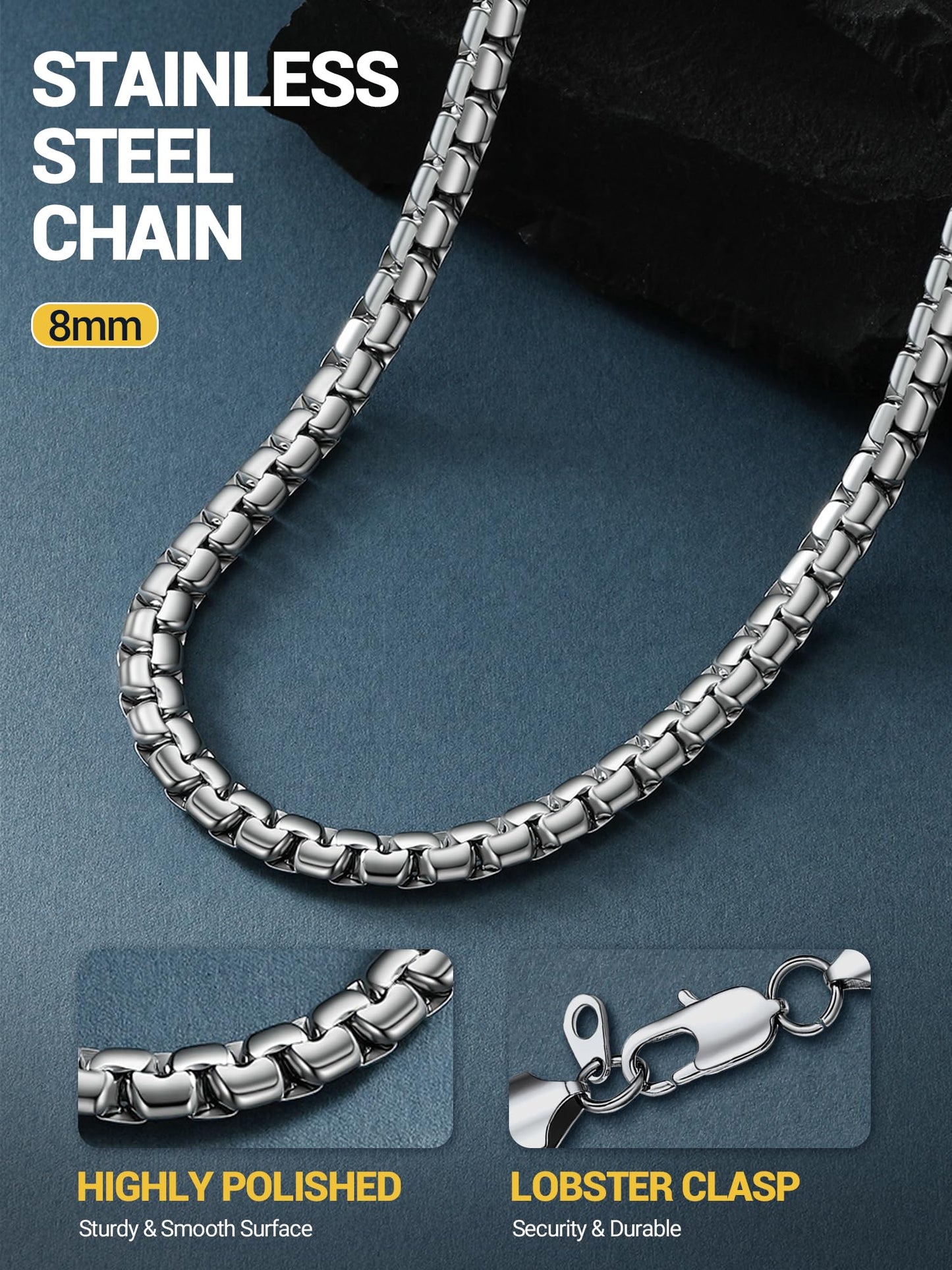 PROSTEEL Stainless Steel Silver Chain for Men 8mm Sleek & Functional Mens Chain Necklace Hip Pop Chunky Chain