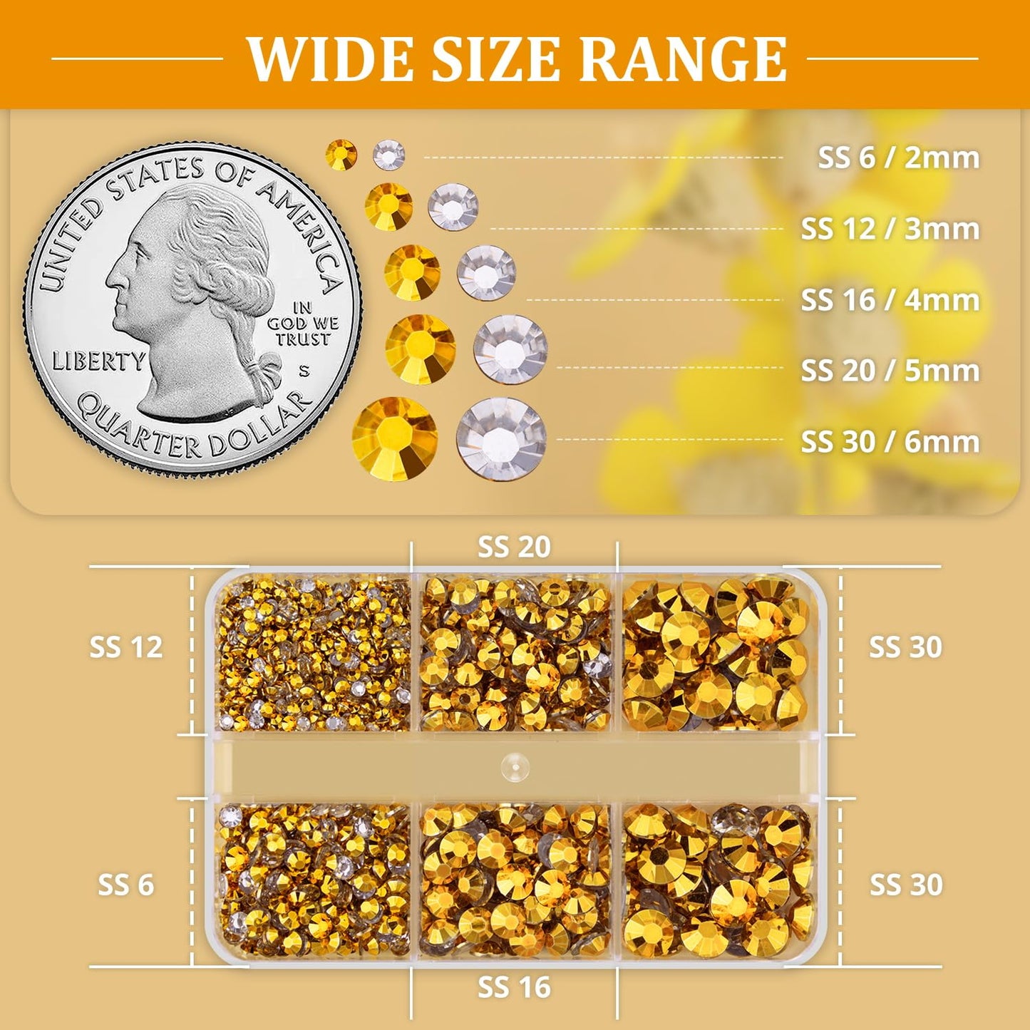 Resin Rhinestones for Crafting, 1 Box Copper Gold Multi Sizes Flatback Bedazzling Crystals for Crafts Nail Art Decoration, Non Hotfix Gems Charms for Tumbler Shoes Clothing Fabric Face Makeup