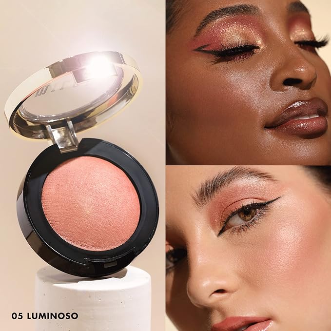 Milani Baked Blush, Powder Blush for Cheeks, Cruelty Free Makeup - Shape, Contour & Highlight Face for a Shimmery or Matte Finish -Luminoso