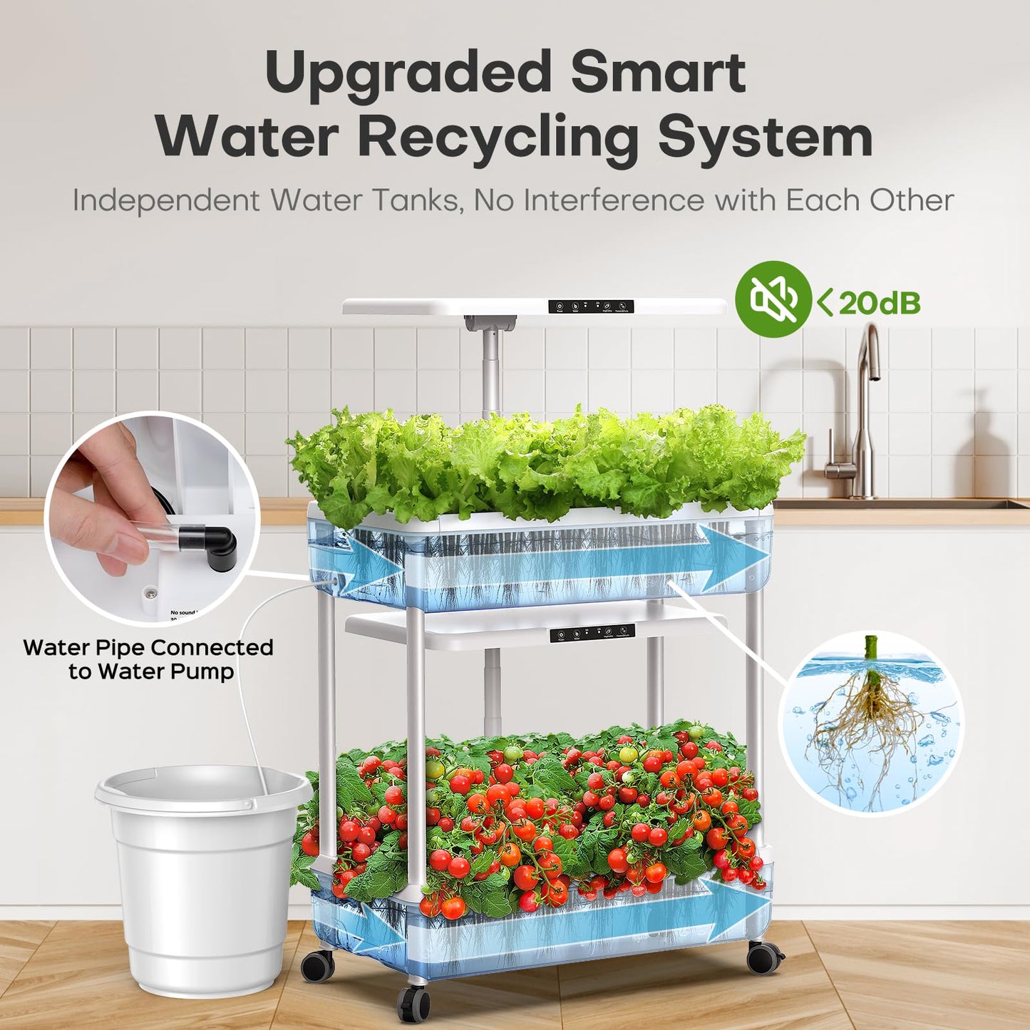 Ahopegarden Hydroponics Growing System Indoor Garden, 44 Pods Plant Herb Garden Germination Kit with LED Grow Light, 20L Double-Layer Large Capacity Hydrophonic Planter Grower for Vegetable Fruit