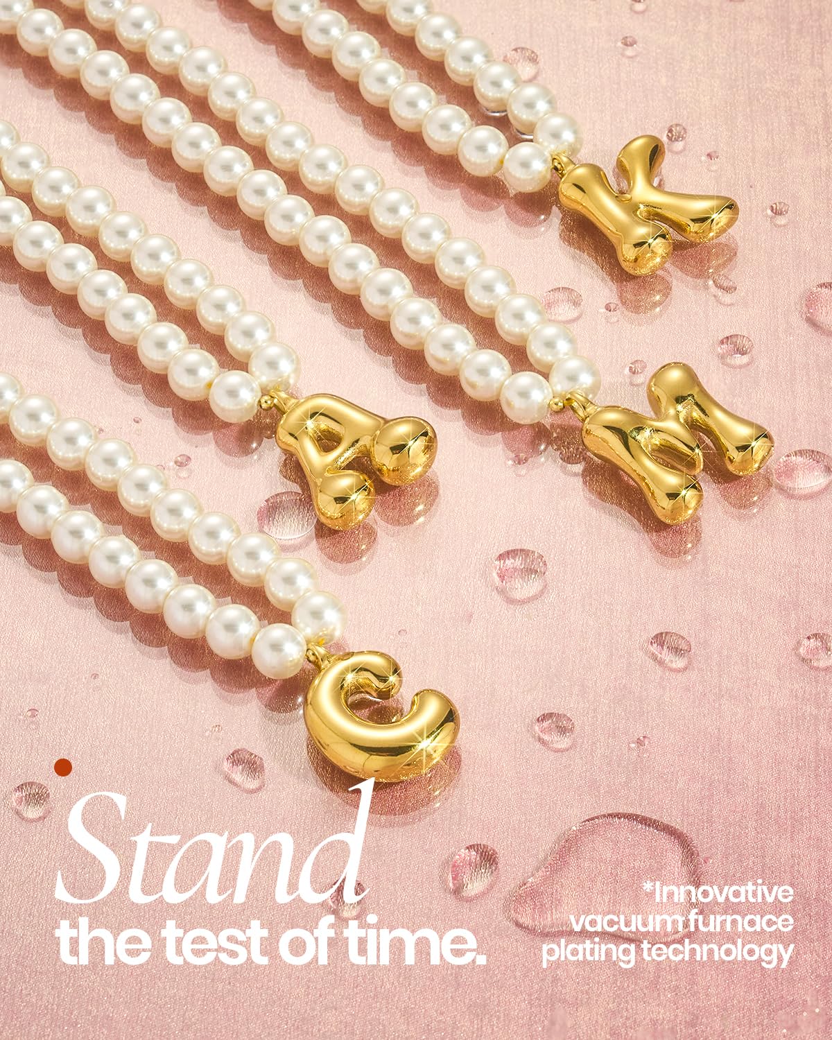 DoDoBeads Pearl Initial Necklace, 18K Gold Plated Stainless Steel Balloon Letter Pendant R, Non-Tarnish Waterproof Chunky Monogram Jewelry Gifts for Women Teens