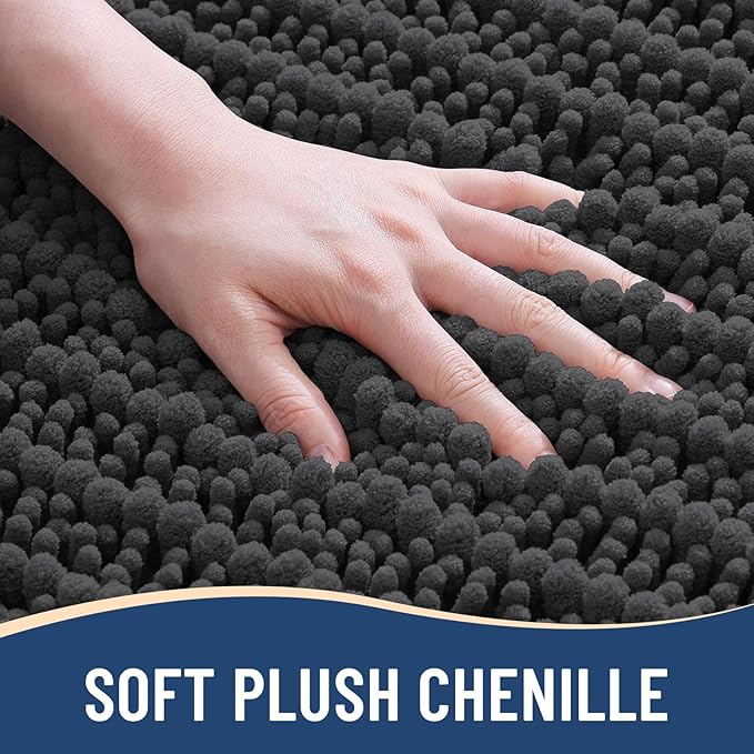 Arotive Luxury Chenille Bathroom Rug Mat, Extra Soft Thick Absorbent Shaggy Bath Rugs, Non-Slip Machine Wash Dry, Plush Bath Mats for Bathroom, Shower and Tub, 59x35, Dark Grey