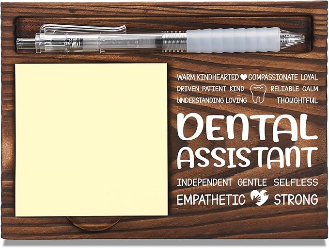 Dental Assistant Appreciation Gifts, Thank You Gift for Dental Nurse, Office Coworkers Staff Appreciation Gifts, Sticky Note Holder Wooden Notepad & Pen Holder 6.5" x 4.7" - FTA262