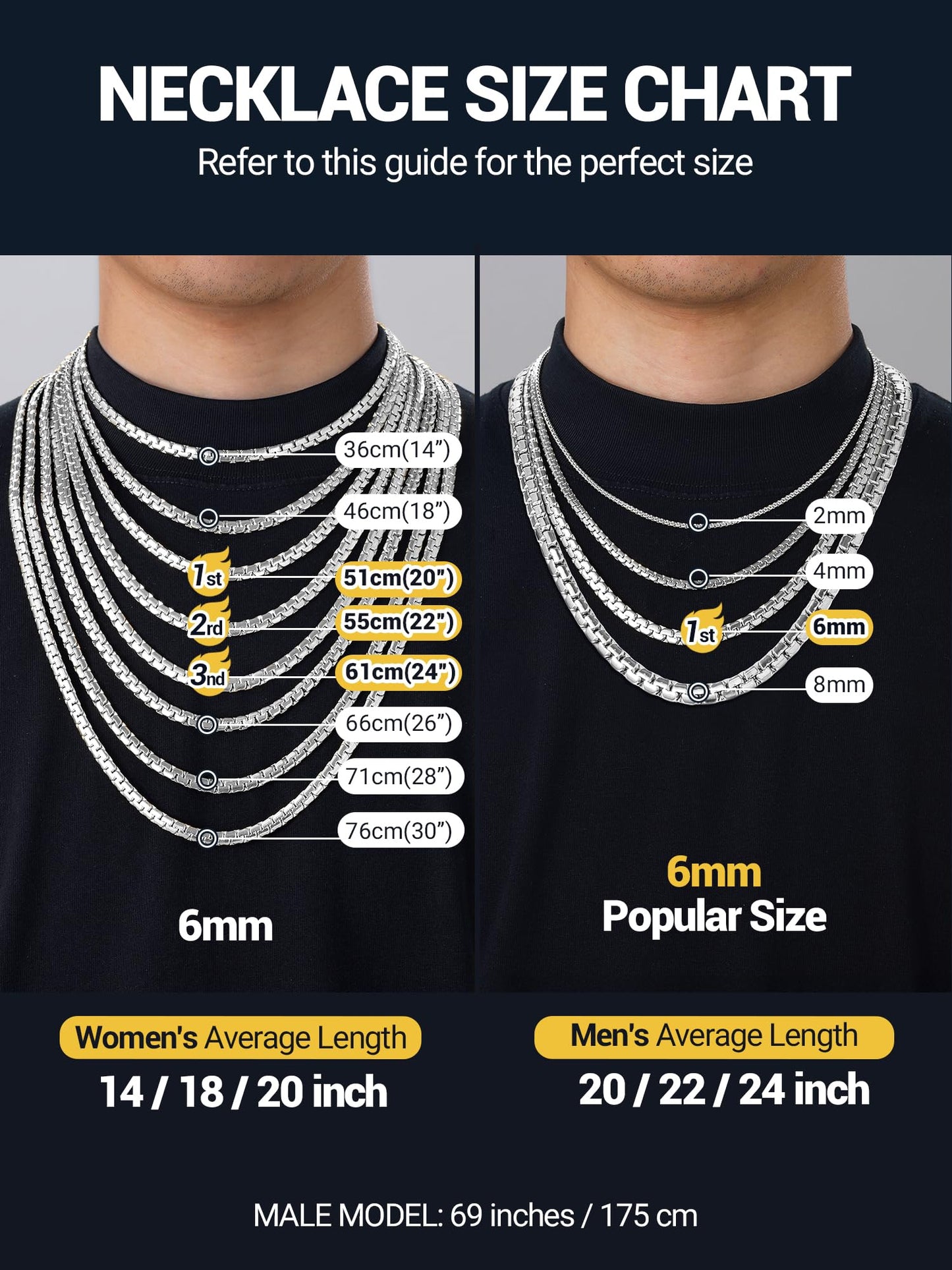 PROSTEEL Stainless Steel Chain 8mm Flat Box Necklace Hypoallergenic & Sweatproof 14"-30" Cool Chunky Chain Jewelry