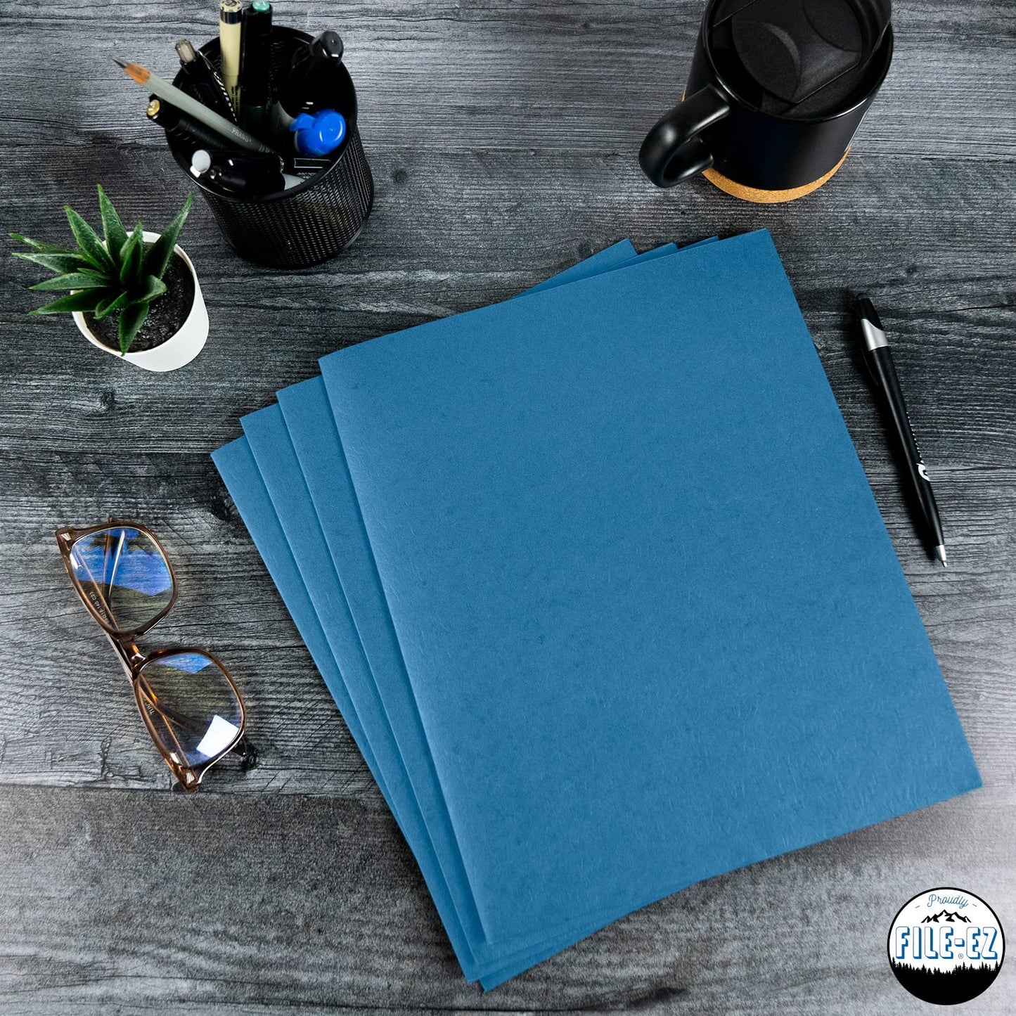 FILE-EZ Two-Pocket Folders, Light Blue, 125-Pack, Textured Paper, Letter Size (EZ-32420)