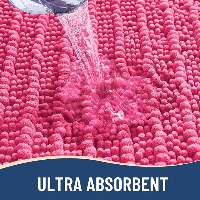 Arotive Luxury Chenille Bathroom Rug Mat, Extra Soft Thick Absorbent Shaggy Bath Rugs, Non-Slip Machine Wash Dry, Plush Bath Mats for Bathroom, Shower and Tub, 30x17, Deep Pink