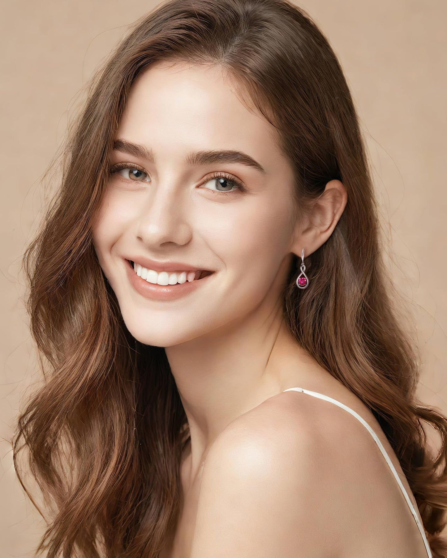 FANCIME Ruby Dangle Drop Earrings 925 Sterling Silver Dainty Infinity Red Gemstone July Birthstone Earring Fine Jewelry Birthday Mothers Day Gifts for Women Her