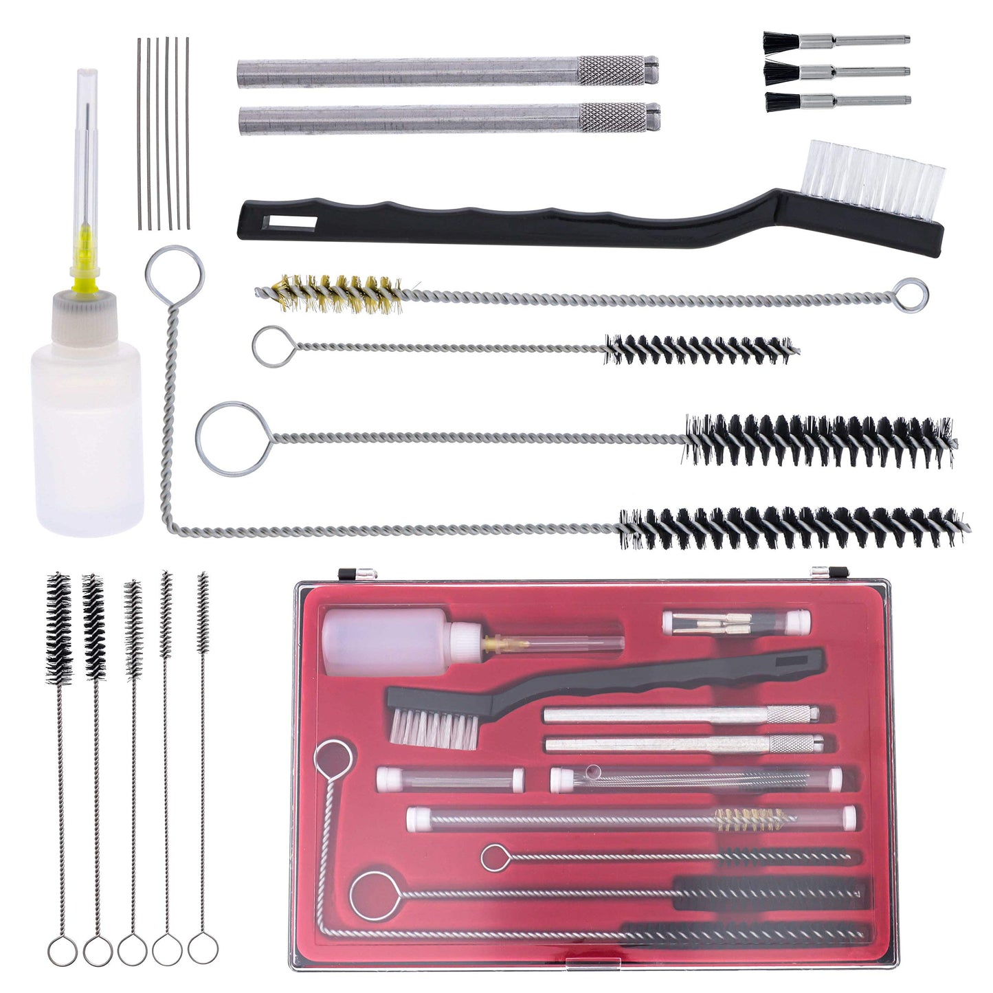 TCP Global 23 Piece Airbrush Cleaning Kit with Case - Paint Gun Cleaning Kit, Air Tools, Detail & Gravity Feed Airbrush Cleaner, Automotive Spray Gun Cleaner, Air Brush Washing Set