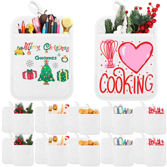 Hoolerry 10 Pieces Pot Holders with Pocket Sublimation 7x9'' Cotton Oven Pot Holders Bulk with Hanging Loops Pads for Kitchen Cook Baking (White)