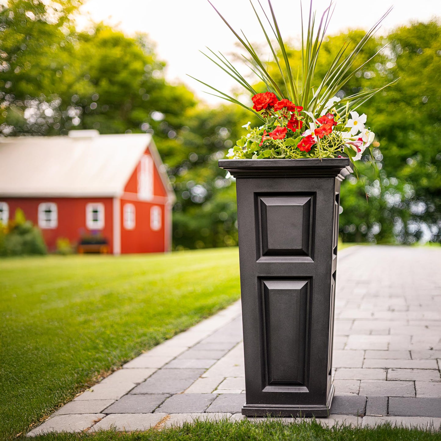 Mayne Nantucket 32-Inch Tall Planter – Self-Watering, Weather-Resistant Planter for Flowers – Durable Outdoor Design for Patio, Porch, or Entryway
