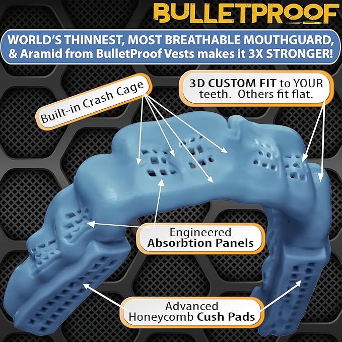 Bulletproof: World’s Thinnest Most Breathable Mouthguard is 3X Stronger! Wrestling Football Basketball MMA Hockey Rugby BJJ Lacrosse Boxing Men Sports Mouth Guard Grinding Teeth Adult Youth Braces