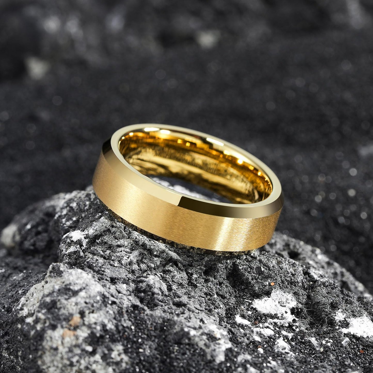 King Will 7mm Basic Tungsten Rings For Men Gold Wedding Band Polished Edge Brushed Matte Promise Ring Comfort Fit (Size 11)