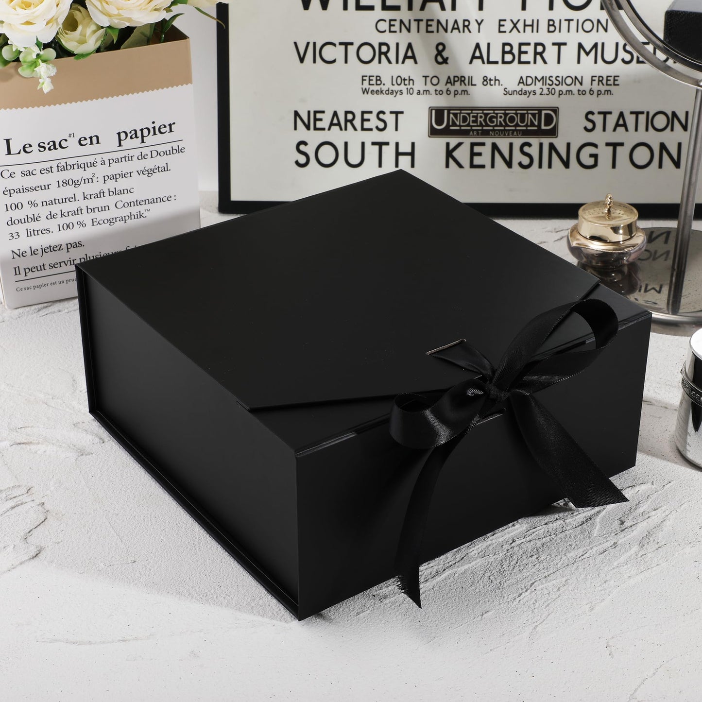 OEMVALATY 6-Pack Gift Boxes,9x9x4 Inch Magnetic Gift Boxes with Lids for Presents,Black with Ribbon, Bridesmaid Proposal Box for Wedding, Storage, Birthday