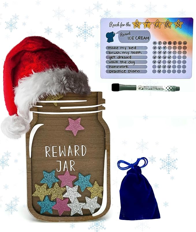 Trader Z's Kids- Premium Wooden Star Reward Jar, Chore Chart, Toddler and Kids Potty Training, Classroom and Teacher Gifts, Boys and Girls Behavior Chart, Magnetic Reward Chart for Kids.