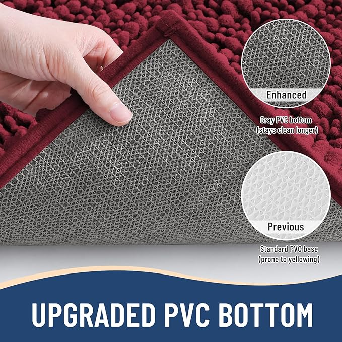 Arotive Luxury Chenille Bathroom Rug Mat, Extra Soft Thick Absorbent Shaggy Bath Rugs, Non-Slip Machine Wash Dry, Plush Bath Mats for Bathroom, Shower and Tub, 47x17, Burgundy