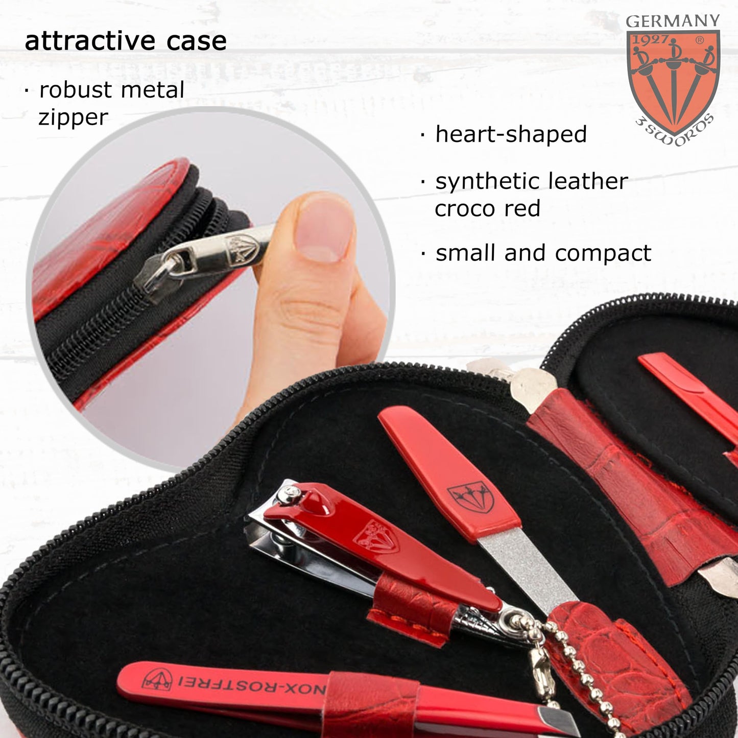 3 Swords Germany - brand quality 5 piece manicure pedicure grooming kit set for professional finger & toe nail care tweezers file clipper fashion leather case in gift box, Made by 3 Swords (17719)