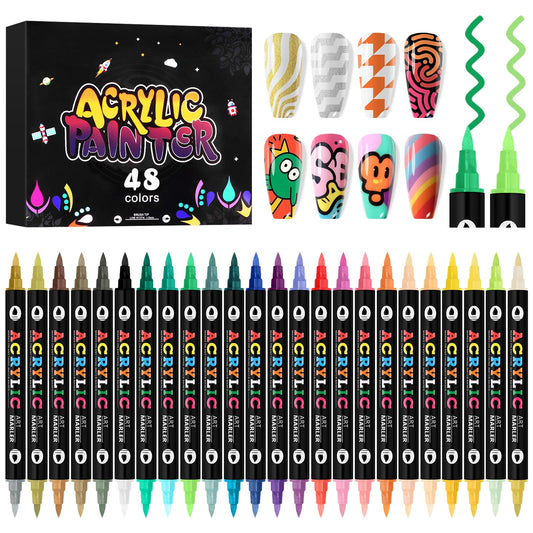Kalolary 48 Colors Nail Art Pens Set,24PCS 3D Nail Polish Pens Double-Ended Acrylic Paint Pen Nail Art Markers Quick-Drying Nail Art Tools for Dotting Drawing Painting DIY Nail Art Beauty Manicure（F）