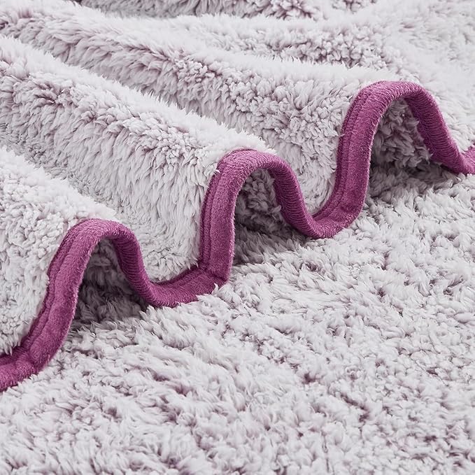 EMME Fuzzy Blanket Soft Fleece Throw Blankets for Women, Fluffy Sherpa Throws(Plush Purple,50"x60")