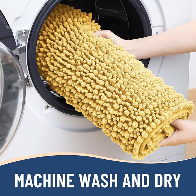 Arotive Luxury Chenille Bathroom Rug Mat, Extra Soft Thick Absorbent Shaggy Bath Rugs, Non-Slip Machine Wash Dry, Plush Bath Mats for Bathroom, Shower and Tub, 34x21, Yellow