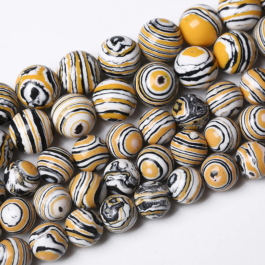 90pcs 4mm Natural Yellow Malachite Beads Round Loose Beads for Jewelry Making DIY Bracelets Necklace Crystal Energy Healing Power Stone(4mm, Yellow Black Malachite)