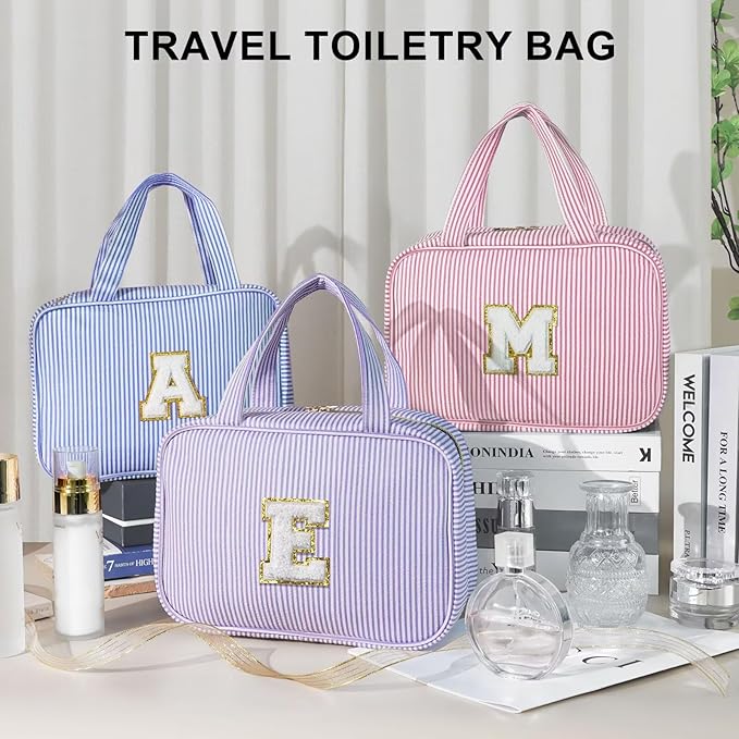 TOPEAST Hanging Travel Toiletry Bag for Women, Toiletries Travel Bag and Makeup Bag, Portable Travel Bag for Toiletries, Cruise Ship Travel Essentials - Letter K, Blue