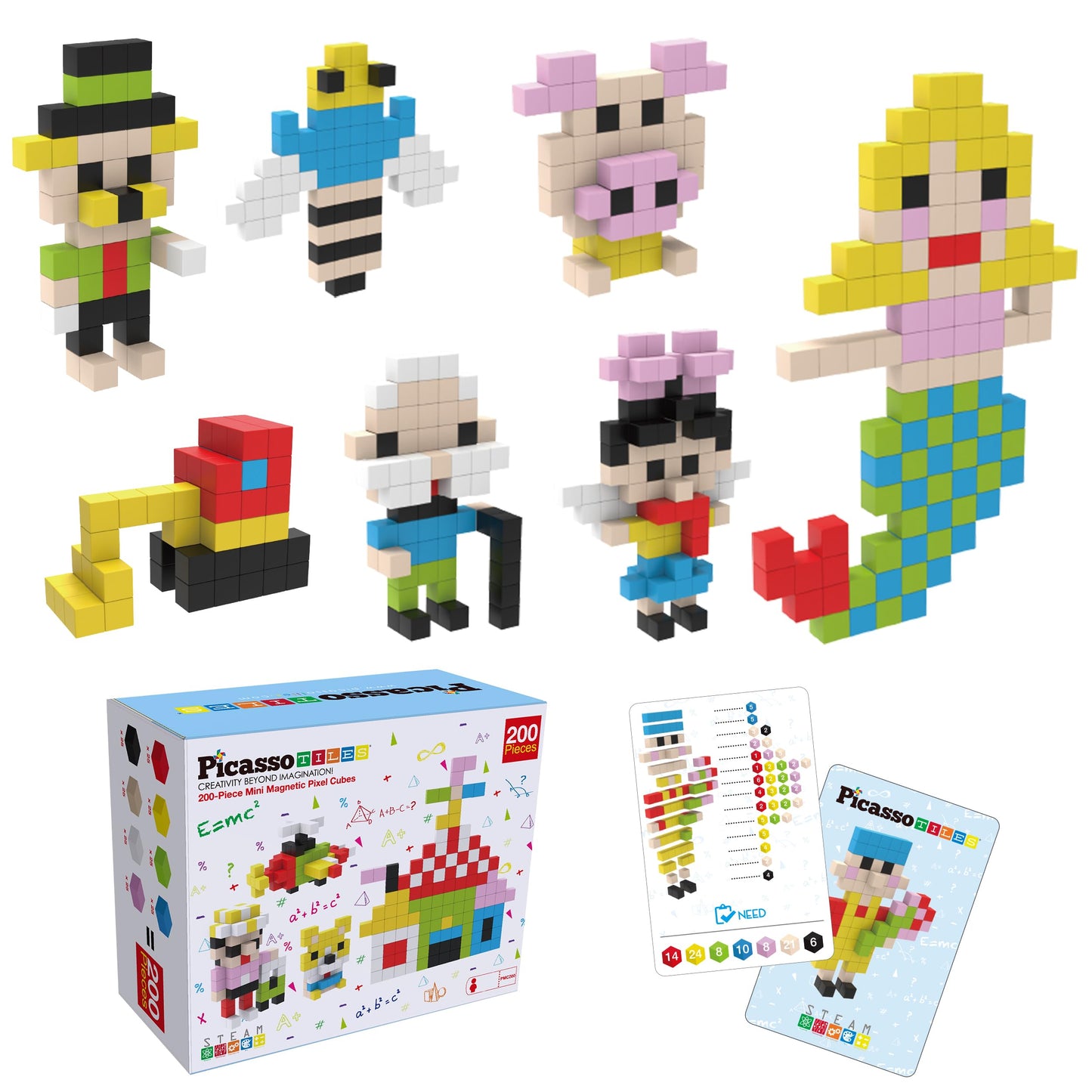 Picasso Cubes 0.5” Pixel Magnetic Puzzle Cube 200 Piece Mix & Match Sensory Toys STEAM Education Learning Building Block Magnets Children Construction Toy Set Stacking Magnet Creative Kit PMC200