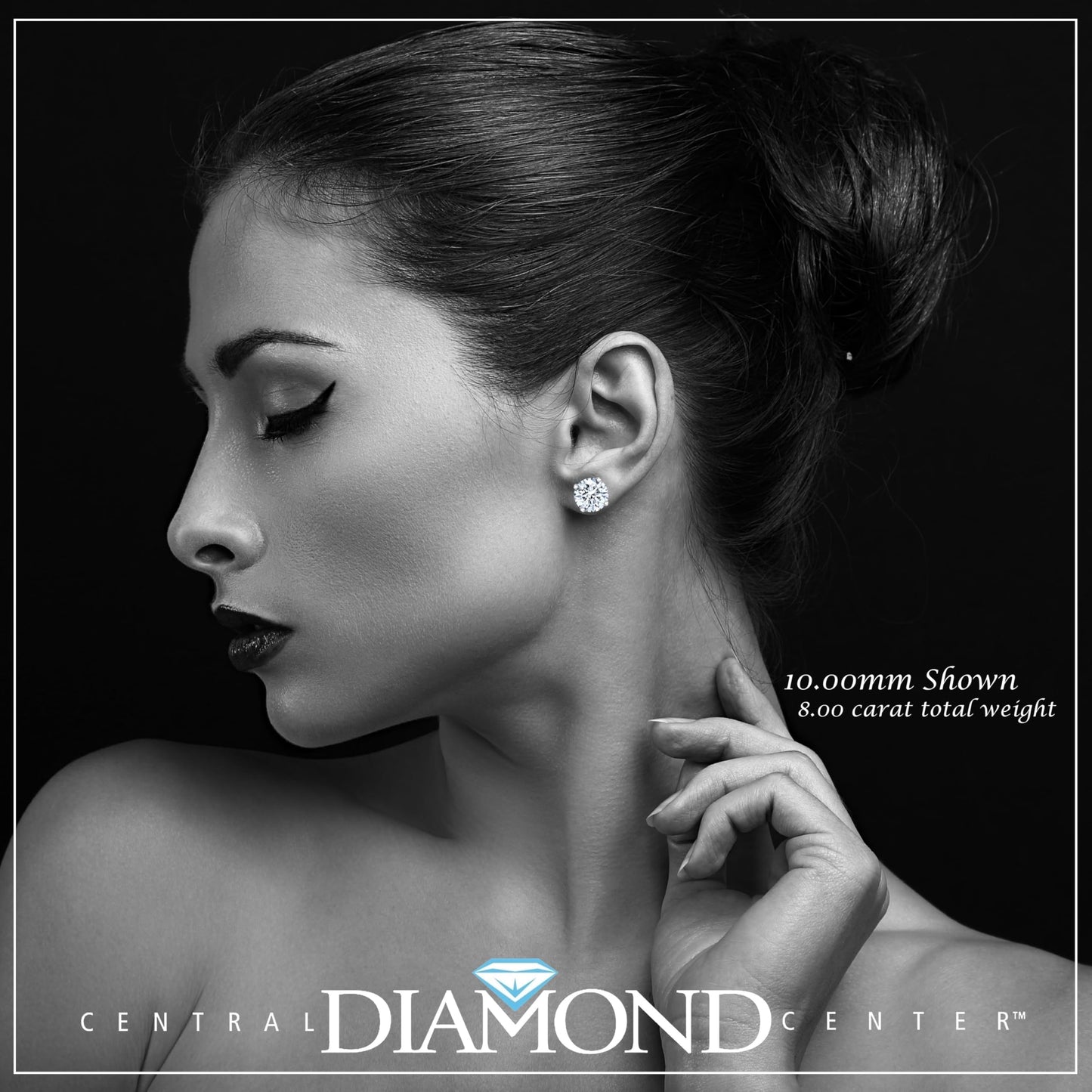 Central Diamond Center 14K Solid Gold Post & Sterling Silver 4 Prong CZ Stud Earrings - Platinum Plated - 10.0mm - 8.00cttw