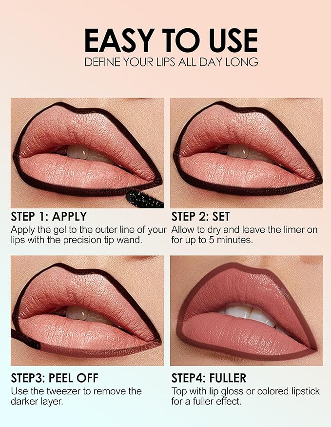 Erinde Peel Off Lip Liner Stain, Long Lasting Tattoo Lip Liner with Tweezer, Matte Finish Peel Off Lip Stain, Waterproof Transfer Proof Lipstain Peel Off, Non-Stick Cup Nude Lip Stain Lipliner, 04