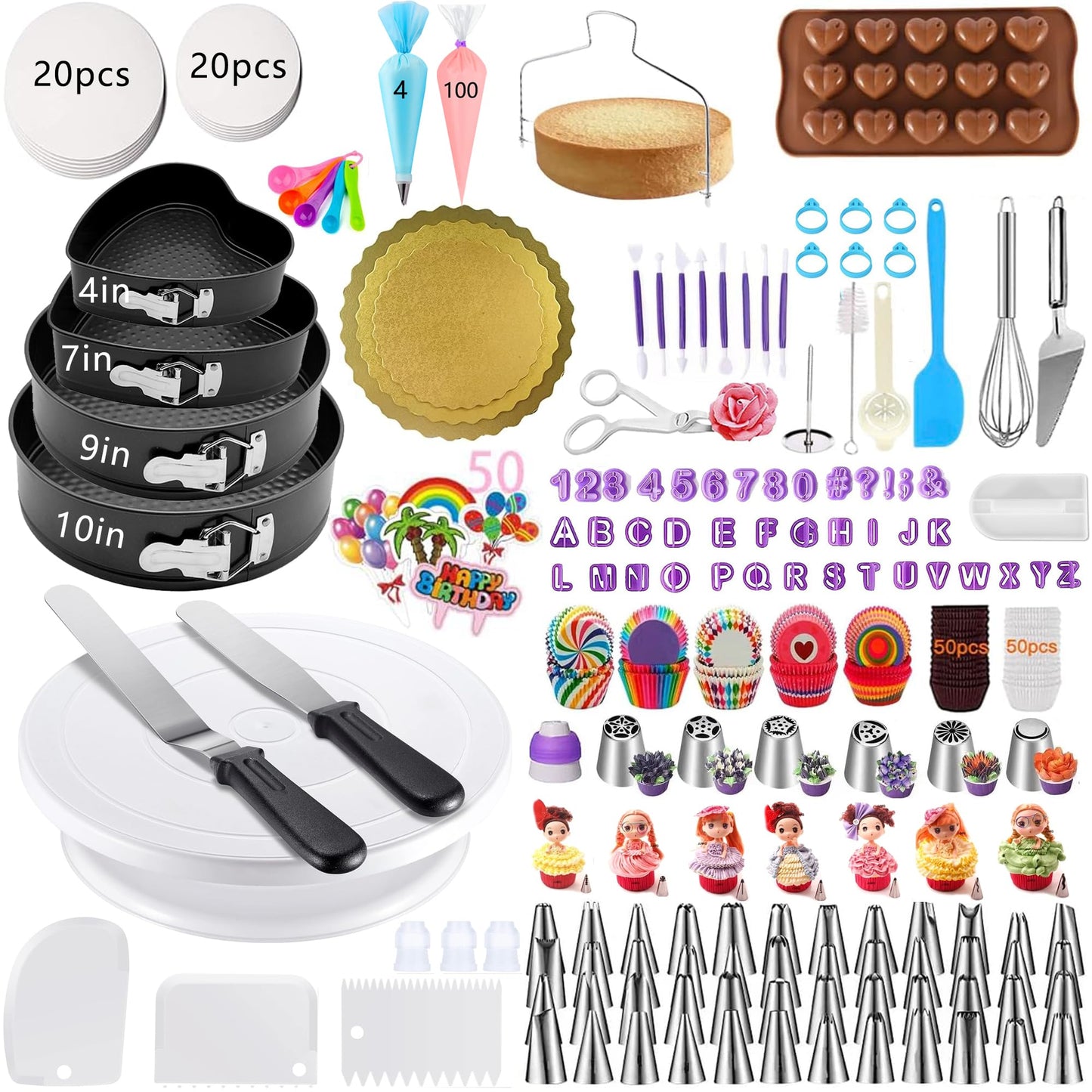540PCS Cake Decorating Kit - Baking Supplies with 4 Springform Pans, Rotating Turntable, Decorating Tools, Cake Baking Supplies Set for Beginners