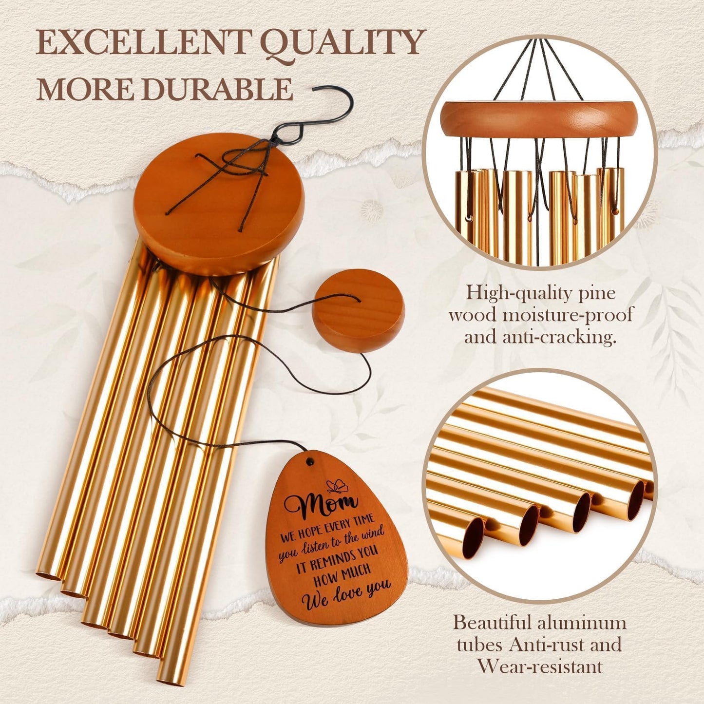 Leebbsin Gifts for Mom, Moms Wind Chimes, Mother's Day Best Gift for Mom, Mother Birthday Gift from Daughter Son, Love Reminder Gifts for Birthday Thanksgiving Christmas