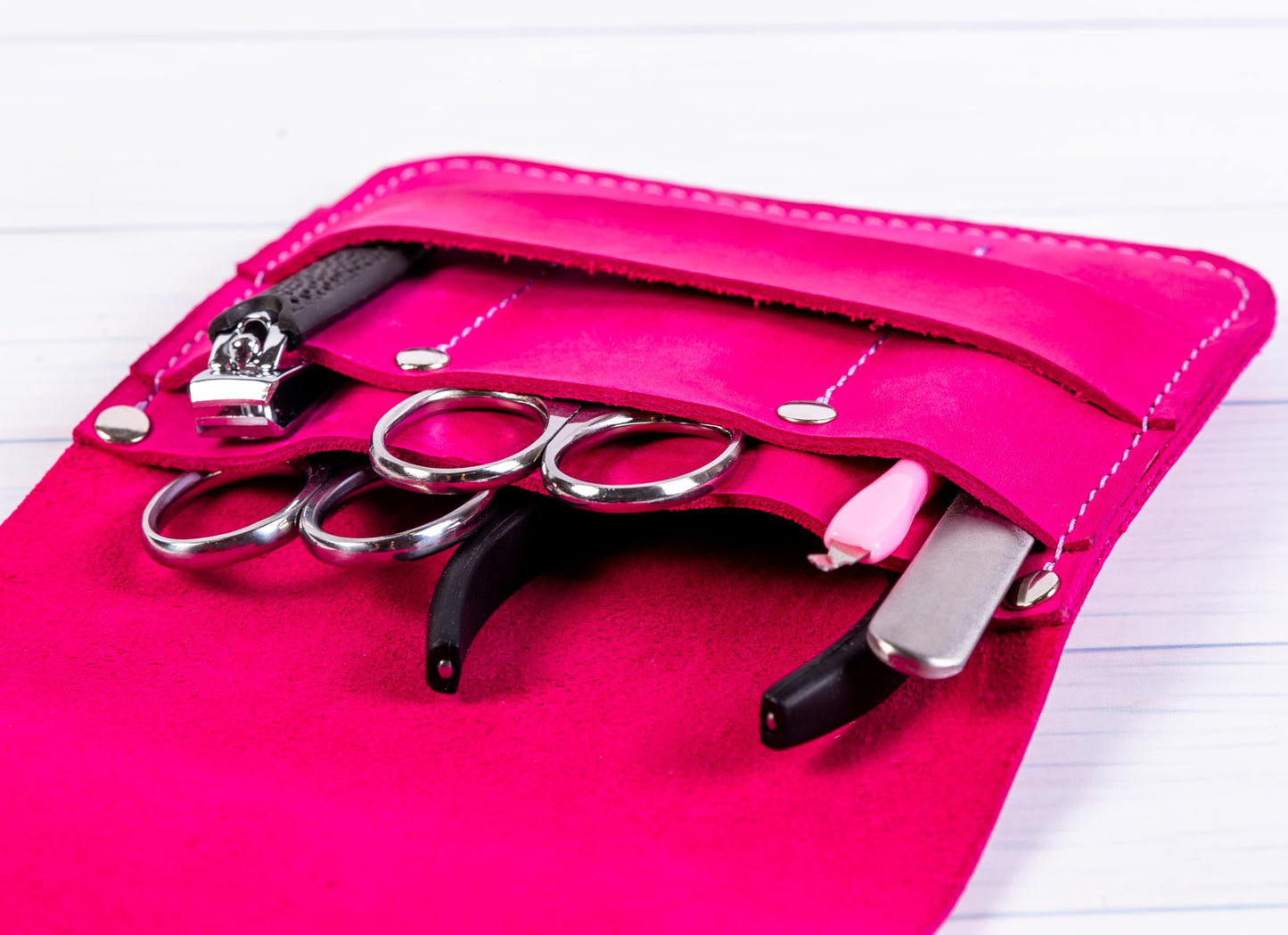 Leather Manicure Set Case Grooming Kit Organizer (Dark Brown)