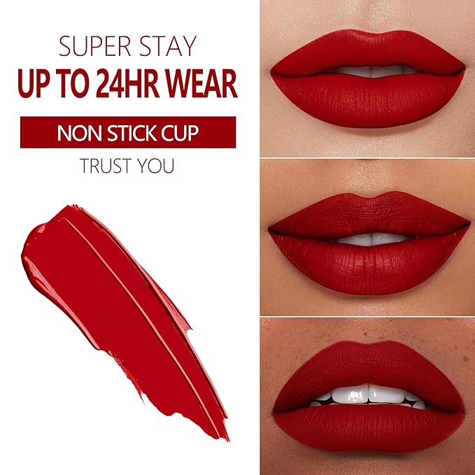 MAKI YIKA 3Pc Matte Lipstick Makeup, Red Pink Nude Lipstick For Women Long Lasting Smudge Proof Non Transfer Lip Makeup Cruelty Free |Red/Pink/Nude