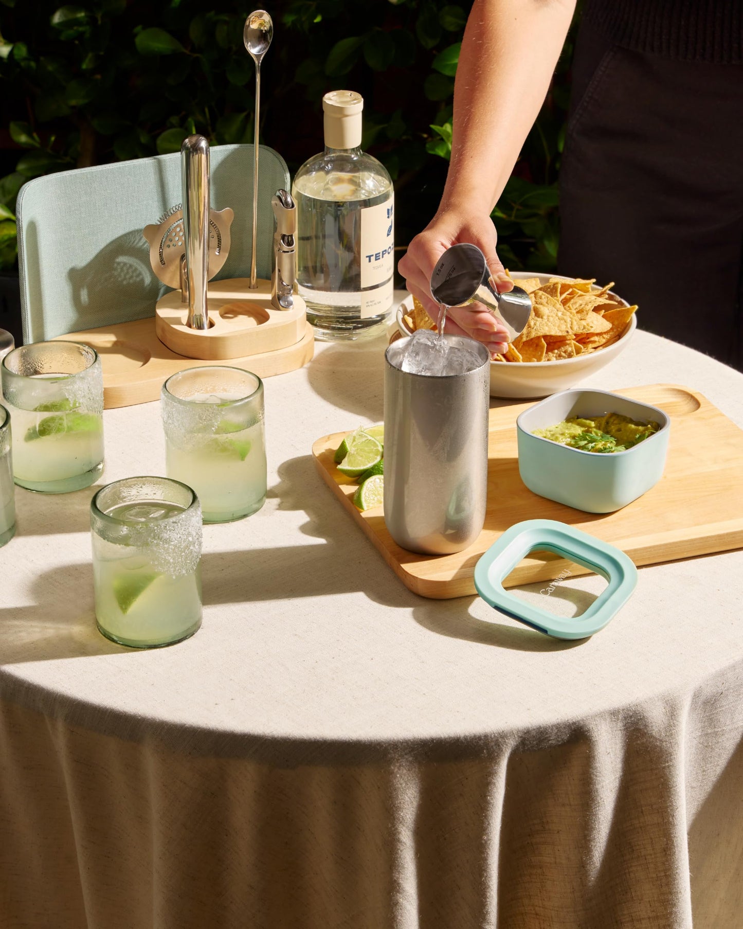 Caraway 9-Piece Complete Bar Set - Cocktail Shaker, Jigger, Muddler, Wine Key, Strainer, Bar Spoon, Storage Organizer, Magnetic Backer - Bartender Accessories - Tools for Home Bartending - Mist