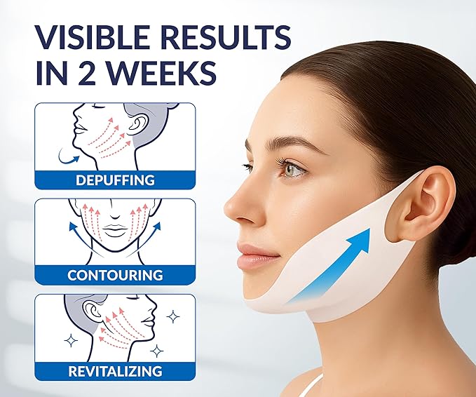 Stylia V Line Lifting Collagen Mask - Lift, Firm & Contour Jawline - Tightening Double Chin Strap with Hyaluronic Acid & Aloe - Neck Lift & Face Tightening Mask - Jawline Shaper Face Lift Tape (5PC)