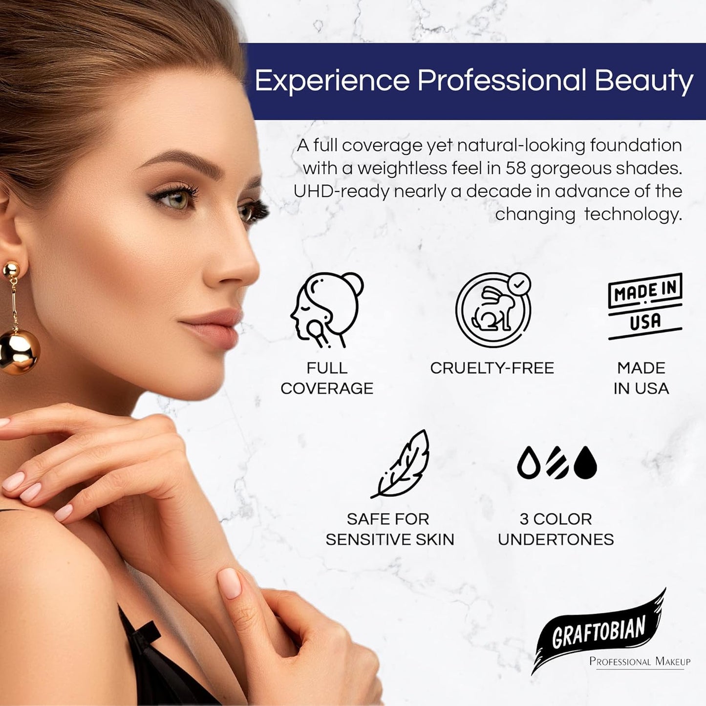 Graftobian HD Glamour Crème Foundation 1/2oz, Weightless Full Coverage Makeup, 65 Inclusive Shades, For All Skin Types, Natural or Full-Glam Looks, For Professionals and Beginners, Midnight Marigold