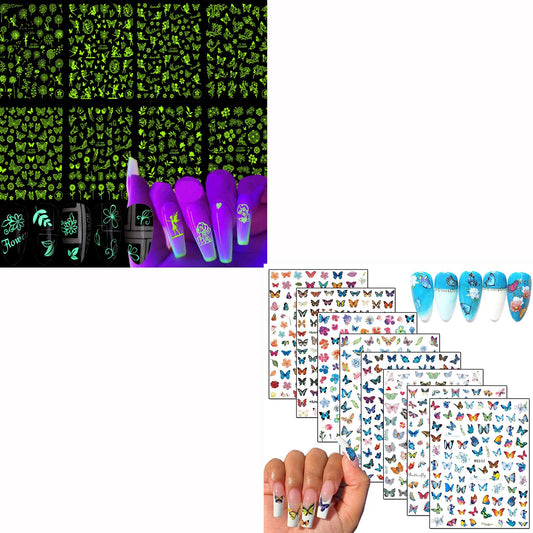 8 Sheets Luminous Nail Stickers and 8 Sheets Butterfly Nail Stickers