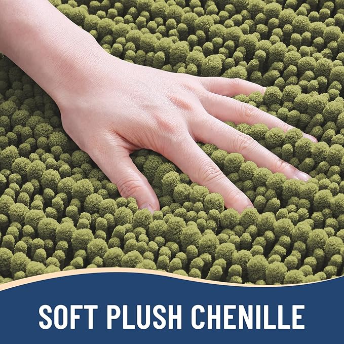 Arotive Luxury Chenille Bathroom Rug Mat, Extra Soft Thick Absorbent Shaggy Bath Rugs, Non-Slip Machine Wash Dry, Plush Bath Mats for Bathroom, Shower and Tub, 24x16, Willow Green