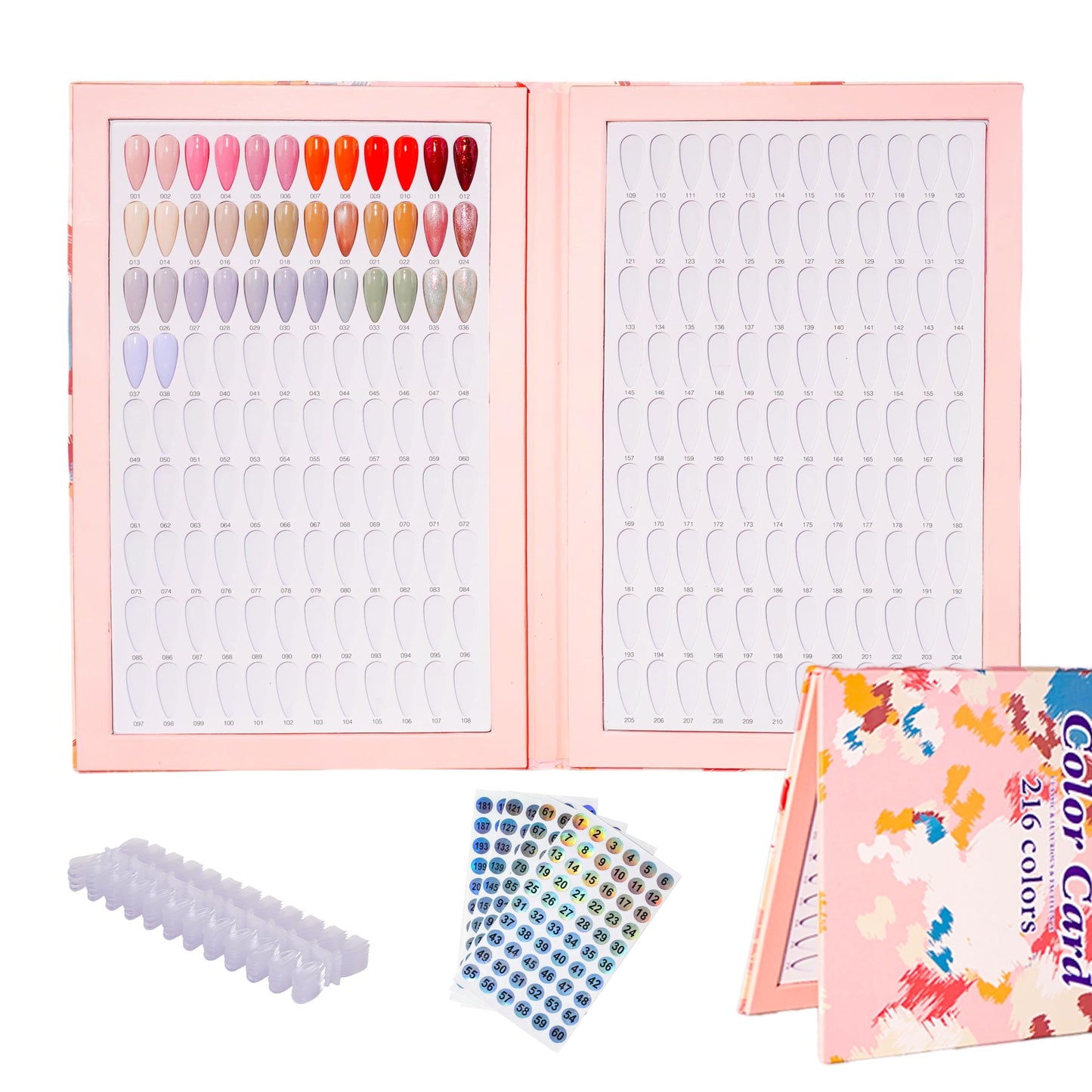 Acycoin2A 216 Nail Color book with 240 nail tips and nail polish gel color number lable (B)