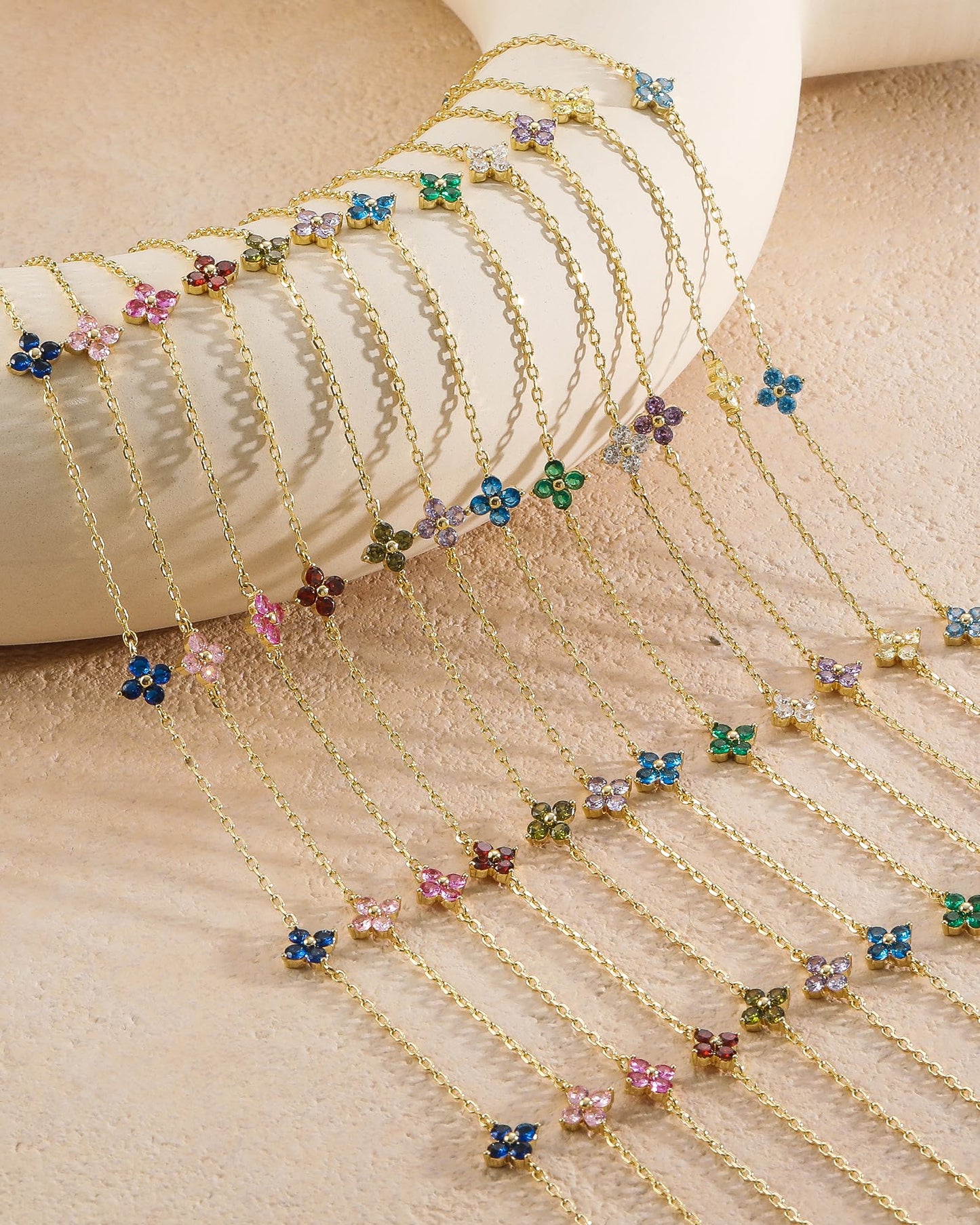 ZHESHY Birthstone Gold Necklace for Women Dainty Non Tarnish 14K Gold Plated Diamond Choker Necklaces Clover Cubic Zirconia Station Necklace Gold Jewelry Gifts