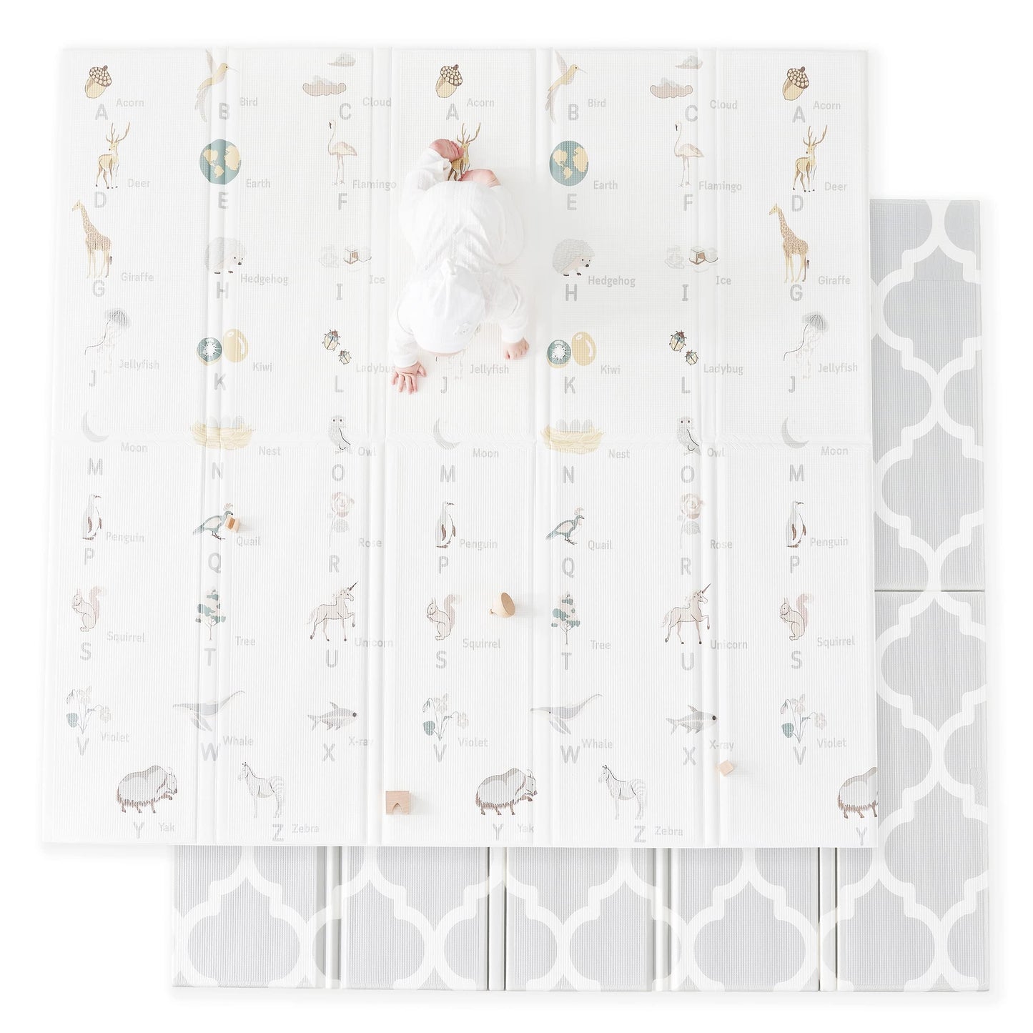 Fortella Extra Large Baby Play Mat for Playpens, 71.5”x70” Reversible & Waterproof, Certified Non-Toxic Foam Mat, 0.6” Thick Foldable Playmat with Travel Case for Tummy Time & Crawling, Indoor Outdoor