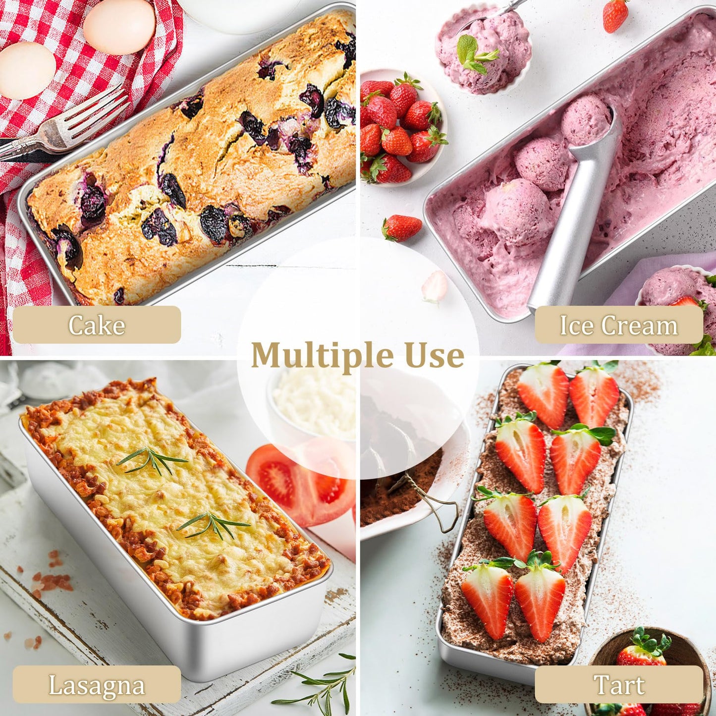 TeamFar Loaf Pan, 12 x 5 Inch Stainless Steel Loaf Pans for Baking Bread, 2 Pack Large Bread Loaf Baking Pan for Homemade Bread, Meatloaf, Cake, Brownies, Non-Toxic, Heavy-duty, Oven & Dishwasher Safe