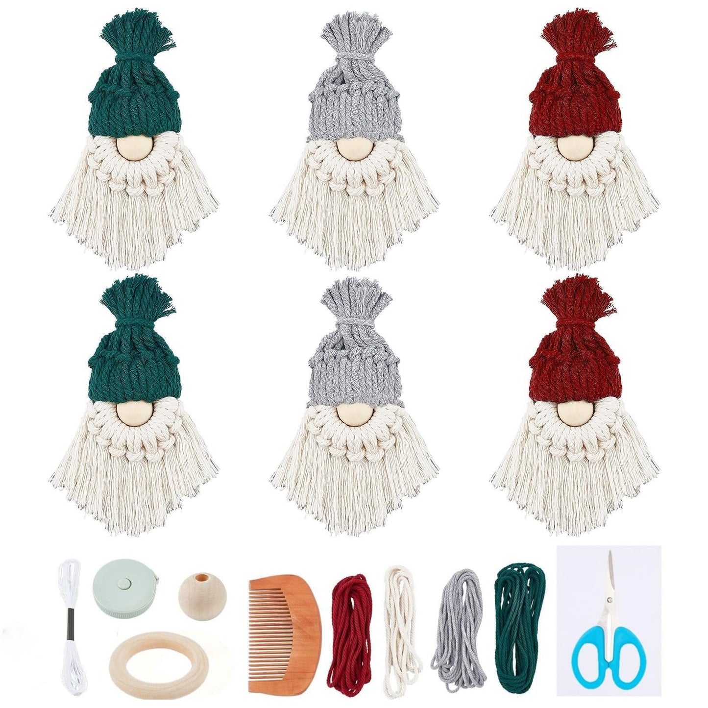 FREEBLOSS 6 Set DIY Macrame Christmas Gnomes Santa Claus Kit DIY Macrame Santa Claus for Christmas Tree Decor Christmas Tree Hanging Gnomes Santa Elf Instructions Included Holiday Decor