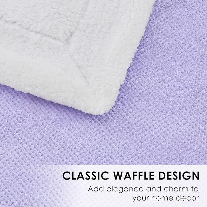 SOCHOW Waffle Sherpa Fleece Throw Blanket, Super Soft Fuzzy Warm, Lightweight Fluffy Reversible Plush Blanket for Bed Sofa Couch, 50 x 60 Inches Lilac