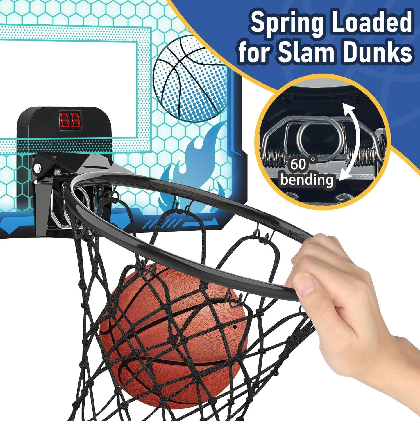 VROGTIK Indoor Basketball Hoop for Kids with Led Lights Mini Basketball Hoop with Remote Control Over The Door Basketball Hoops with Scoreboard Basketball Toys for 4-12 Year Old Boys Girls