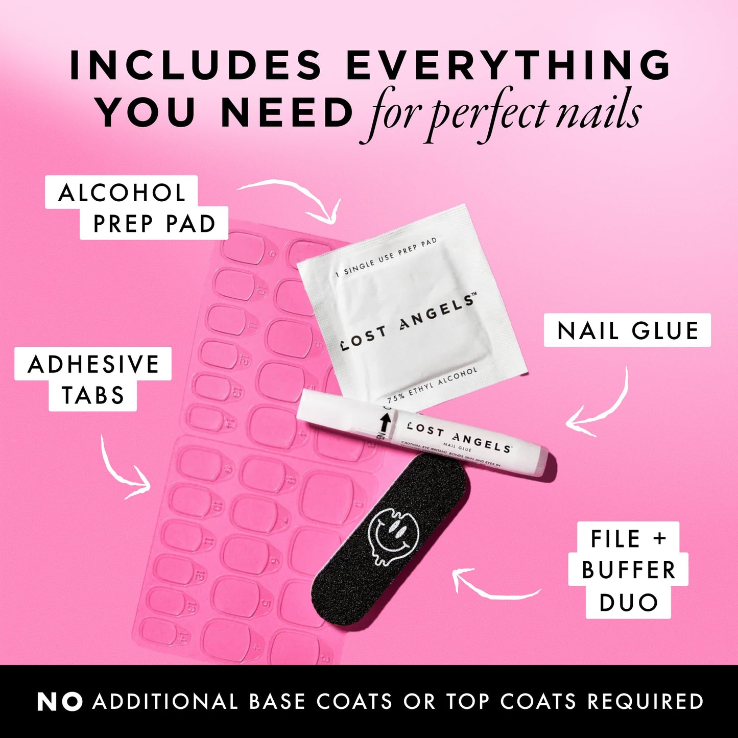 Lost Angels Gel Press On Nails - Chrome Press On Nails - Say Less - Metallic, Shiny, Mirror FInish - Almond Medium Length - Easy Kit with Adhesive Tab or Glue - 30 Count, 15 Sizes