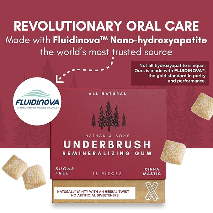 Underbrush Cinna-Mastic Remineralizing Gum, Sugar Free Xylitol Gum With Hydroxyapatite, Supports Fresh Breath and Oral Health, Tree Sap Base, Gluten Free, No Sucralose or Aspartame, 2 Pack